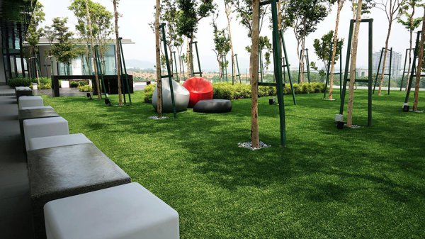 outdoor office with fake grass